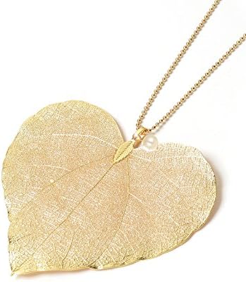 Gold Plated Natural Leaf Heart Necklace Bohemian Boho Fashion Long Chain For Women Gifts Pendant Under 50 Valentine's Day Gifts Birthday Gifts for Women Wife Girlfriend Girls costume jewelry