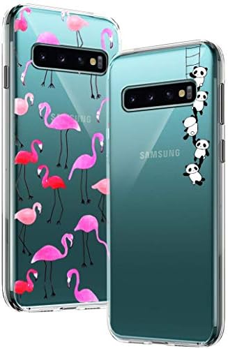 Yoowei 2-PACK for Samsung Galaxy S10 Case, Ultra Thin Crystal Clear Soft TPU Silicone Case with Stylish Cute Pattern Protective Galaxy S10 Phone Case Cover - Flamingo Rose & Panda