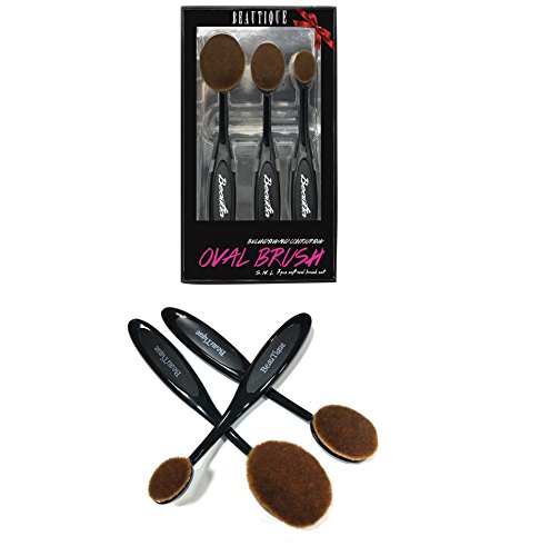 Beautia Oval Makeup Brush Set, Foundation, Concealer. Contouring Makeup Tools (3pcs Set 59110)