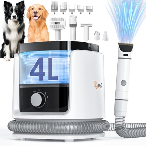 Rywell 4L Large Capacity Dog Hair Vacuum Cleaner Pet Grooming Kit with 4 Adjustable Modes (3/6/8/13kPa) HEPA Filtration for Pet Hair Loss