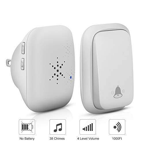 No Battery Required Doorbell,CFGROW Self-Powered Generation Waterproof Wireless Door Bell Chime Kit For Home, Office, Shops,Dog Bell,Operating At 1000 Feet,38 Chimes, 4 Volume Levels & Led Indicator - Thumbnail 7