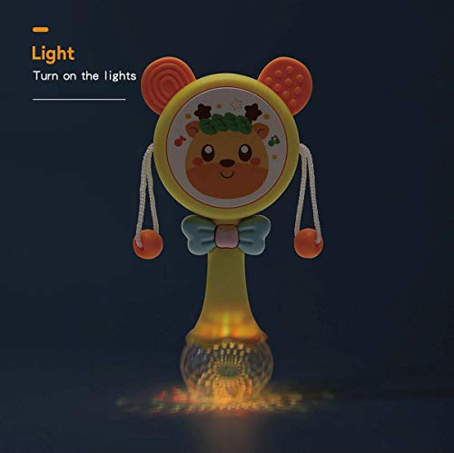 Rattles Toy Drum for Infants, Shaker Toy Musical rattles for Babies with Light up and Singing for boy or Girl Birthday Gift (Yellow)