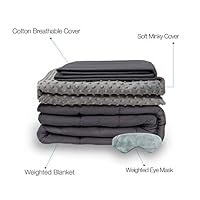 BUZIO Weighted Blanket 4 Piece Set with 2 Removable Duvet Covers & 1 Weighted Sleep Mask, Heavy Blanket for Hot & Cold Sleepers - Kids or Adults (60 x 80 inches - 15 lbs, Grey)