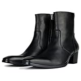 OTTO ZONE Dress Boot for Men Leather Chukka Designer Boots Casual Heel Shoes Zipper-up
