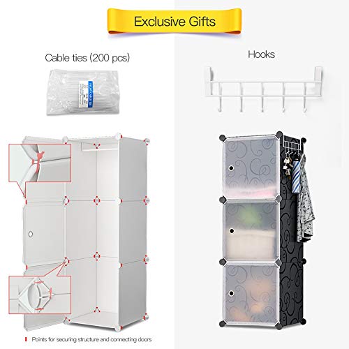 GEORGE&DANIS Portable Wardrobe Plastic Modular Closet Organization Customizable Cube Storage Organizer Bedroom Armoire Dresser, White, 5 Hangers & 10 Cubes - Thumbnail 4