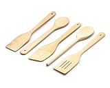 LAMBAA Wooden Utensil Set, 3 Beechwood Spatulas + 2 Spoons