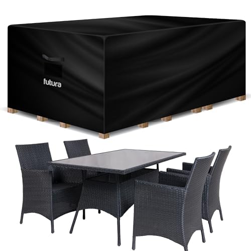Futura Premium Rectangular Garden Furniture Covers Waterproof 125x63x74cm, Heavy Duty 600D Oxford Fabric Outdoor Table, Patio & Rattan Garden Furniture Covers, PVC Lined, Air Vents and UV Safe