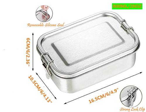 FOOLS ALIBAI Auslaufsichere Brotdose aus Edelstahl, Bento-Box, 800ml Steel Metal Lunch Box, Food Containers with Lock Clips & Removable Divider Lunchbox
