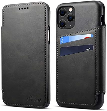 Phone Cover Compatible with iPhone 11 pro 5.8inch,PU Leather Case Black Kickstand 360 Protection Anti-Scratch Concise Flip Shell Card Slot (ID card, credit card) Holder Protector for Girls Boys