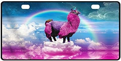 Durable Metal License Plate Frame for Women/Men Funny Llama Printed Two Holes Car Tag (New) 11.8" X 6.1"