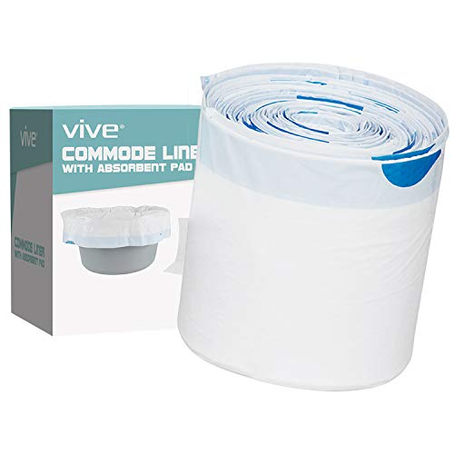 Vive Commode Liners with Absorbent Pad (24 Pack) - Disposable Replacement Bag - Fits Standard Adult Bariatric Bedside Commode Pail and Folding, Portable Toilet Chair - Absorbing Sheet Aid - Universal