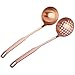 2 Pcs Soup Ladle Colander, Rose Gold Frosting Flatware Cookware Serving Long Handle Steel Slotted Spoon Cooking Utensil Set for Hotpot