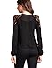 Blooming Jelly Women's Elegant Long Sleeve Lace Patchwork Keyhole Strap Chiffon Top Blouse(XL, Black)