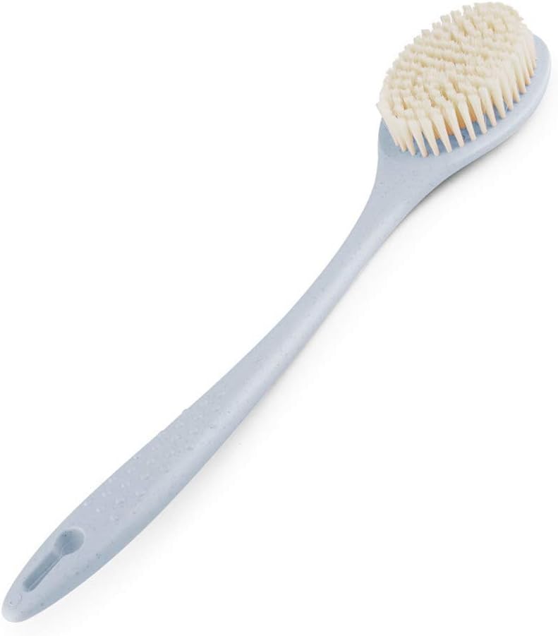 Usmascot Bath Brush, Long Handle Brush Shower Back Brushes Scrubber, Soft Spa Shower Body Massage Brush with Natural Wheat Straw Handle (Blue)