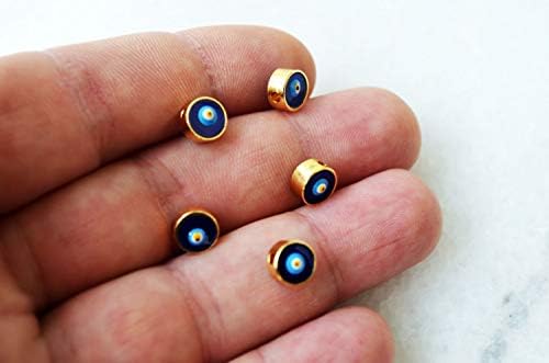 10 Pcs Colourful Disc Shape Evil Eye Beads, Turkish Evil Eye Bracelet DIY Supplies, Evil Eye Beads (Navy Blue)