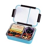 Bento Box 2 Compartments Stainless Steel Lunch Box for Adults and Kids, Portion Control Lunch Containers Leakproof, BPA Free - Blue
