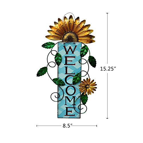 E-view Metal Welcome Sign Rustic Wall Hanging Plaque - Decorative Welcome Flower Signs for Porch Front Door Farmhouse Home Decoration Garden Themed Wreath Ornament (Yellow) - Thumbnail 7