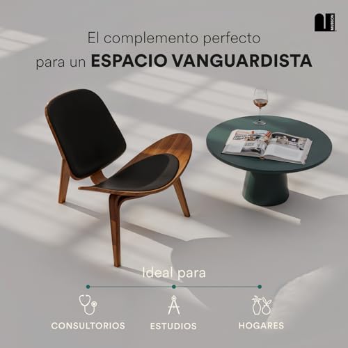 MUBSON Silla de Piel PU Estilo Escandinavo con Base de Madera Curva. Silla de Diseño Moderno y Elegante Leda. Asiento Decorativo de Alta Gama para Sala, Recamara o Studio.
