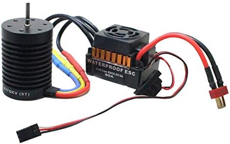 [RC Car Brushless] 9T 4370KV Brushless Motor + 60A ESC Speed Controller Combo ME720 for 1/10 RC Truck Black (Black, B)
