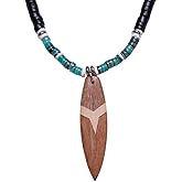BlueRica Wood Surfboard on Black Coconut Beads & Green Heishi Shells Necklace