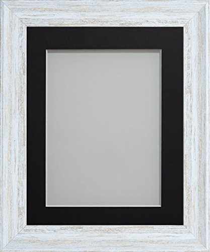 Frame Company Lynton Rustic White Photo Frame with Black Mount, A4 for 10x6 inch, fitted with perspex