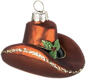 Sparkling Cowboy Hat with Mistletoe 3 x 2 inch Resin Stone Christmas Ornament