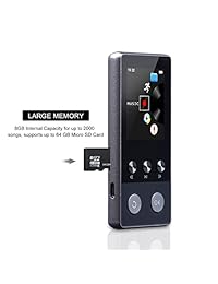Tensun reproductor de música MP3 MP4 de 8 GB sin pérdidas de audio, con auricular HD, podómetro, visor de fotos, libro electrónico, grabador de voz, video y radio FM, admite tarjeta Micro SD de 64 GB Negro