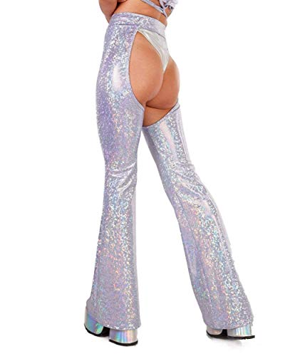 iHeartRaves Soul Sparkle Holographic High Waisted Chaps (Lavender, Medium) - Thumbnail 3