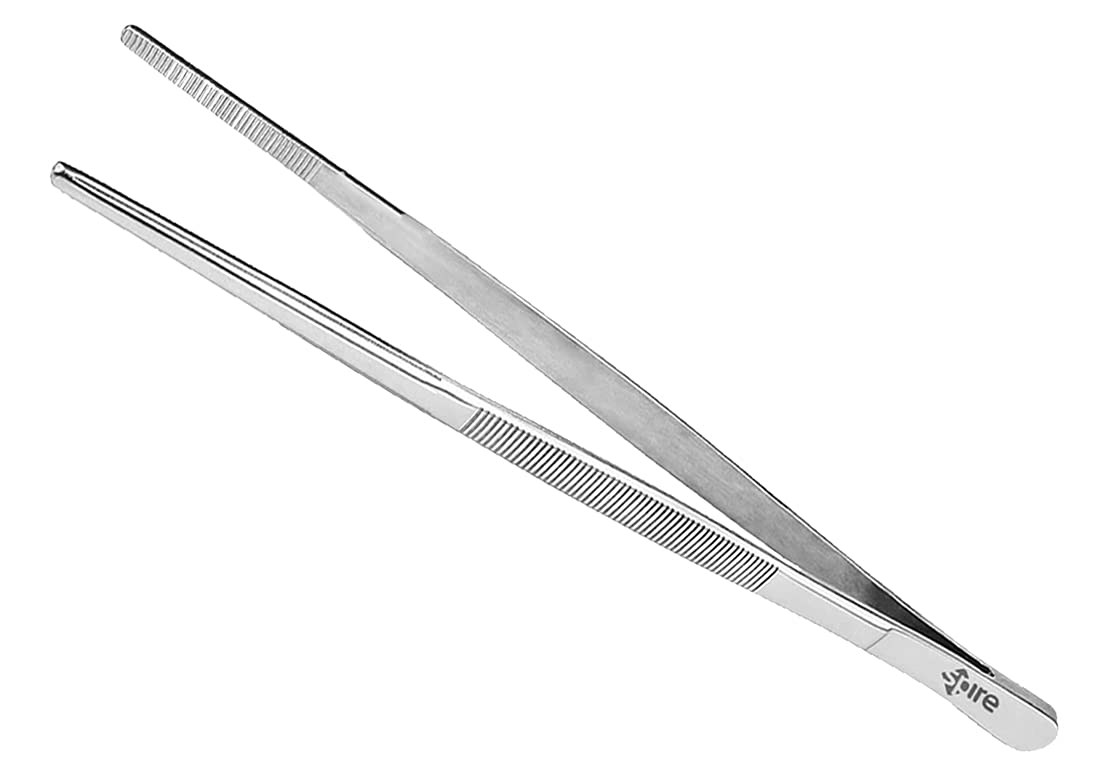 Spire Universal Tip Tweezers, Multipurpose Stainless Steel, Professional Non-Slip for Aquatic Pets, Corals, Crafting, Cooking, Repairing Hand Tools Industrial Use with Straight Serrated Tip15 cm