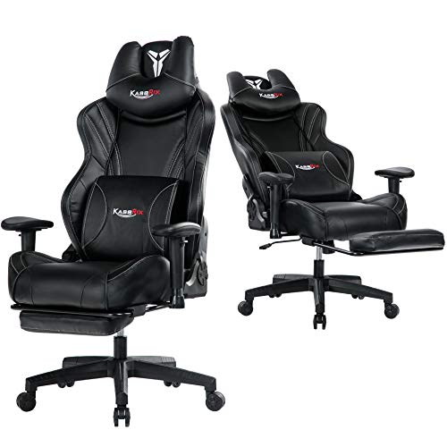 Kasorix Big and Tall Gaming Chair with Footrest,Black Chair with