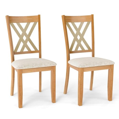 Giantex Wooden Dining Chairs Set of 2, Linen Fabric Upholstered Kitchen Chair w…