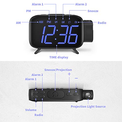 ELEHOT Projection Alarm Clock Radio Alarm Clock Digital Clock with