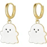Cute Ghost Small Hoop Earrings for Women Dainty Minimalist Halloween Party Huggie Hoops Dangle Drop Earring Fashion Jewelry