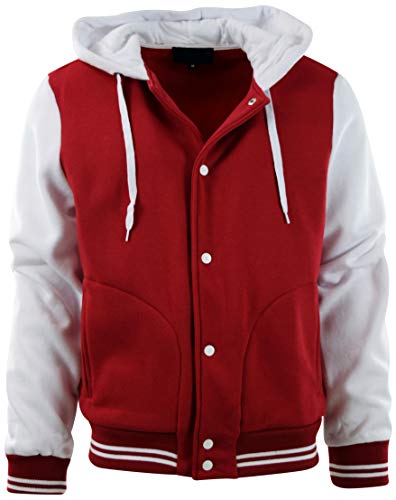 ChoiceApparel Mens Baseball Varsity Jacket with Detachable Hoodie (XL, 611-Red/White)