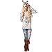 GBSELL Women Casual Deer Letter Cotton Long Sleeve Shirt Tops (L, Gray Stripe)
