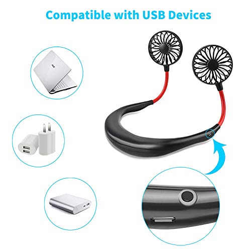 2019 Upgraded Hand Free Fan Portable Wearable Neckband Fan Personal USB Fan Battery Rechargeable Mini Fan Cooler Fan with Dual Wind Head for Traveling Office Outdoor Household