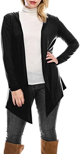 AIMA Women's Hooded Open Front Drape Hem Lightweight Cardigan