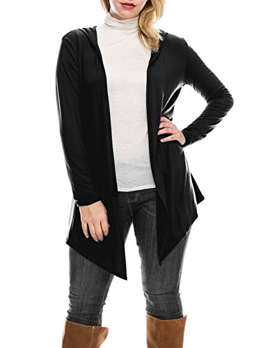 AIMA Women's Hooded Open Front Drape Hem Lightweight Cardigan