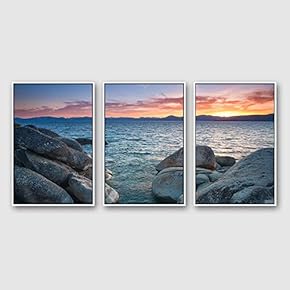 3 Piece Framed Canvas Wall Art for Living Room, Bedroom Lake Tahoe Canvas Prints for Modern Home Decoration Ready to Hang - 16"x24"x3 Panels