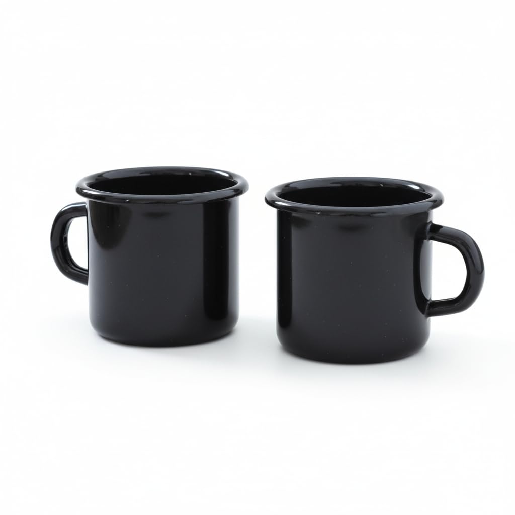 Madacha 2 Large Metal-Enamelled Mugs - Black - 400 ml