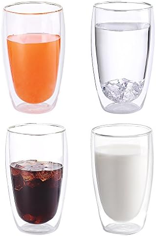 Zen Room Ultra Clear Strong Double Wall Glass, Insulated Thermo &amp; Heat Resistant Design, Dishwasher and Microwave Safe, Made of Real Borosilicate Glass (21oz Set of 4)