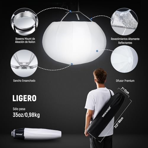 NEEWER 26"/65cm Softbox Linterna, 360° Difusor de Luz Liberación Rápida, Montura Bowens, Aleación Nailon Ligera para Iluminación Vídeo LED Continua RGB CB60, CB60B, CB200B, MS60B, MS60C, MS150B, NS26L
