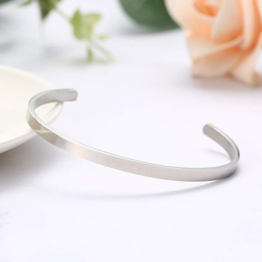 GAGAFEEL Cuff Bracelet Custom Engraved Message Date DIY Unisex Open Bangle Christmas Personalized Gift (Steel)
