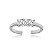 Hoops & Loops 925 Sterling Silver Three Stone A++++ Cubic Zirconia Tarnish-Resistant Hypoallergenic Adjustable Open Toe Band Stackable Midi Ring for Women | Dainty Beach Foot Jewelry