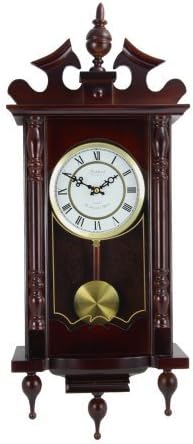 Bedford Clock Collection Classic 31" Chiming Wall Clock With Roman Numerals And A Swinging Pendulum in a Cherry Oak Finish