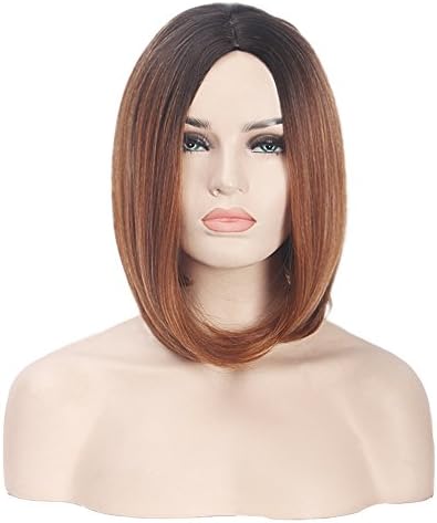 Yesui 14" 35cm Cosplay Wigs for Women Short Straight Synthetic Bob Hair Party Costume Hairs with Wig Cap(Ombre Brown)