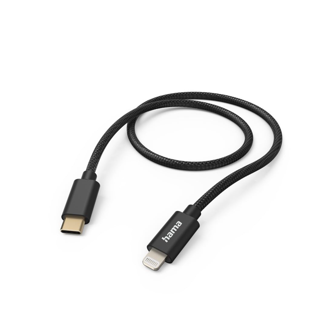 Hama Fabric USB 2.0 C Plug - Lightning Plug to Charge (480 Mbps, Nylon, 3A, Gold Plated, 1.5 m) Black