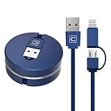 Retractable Lightning Cable, CAFELE 2 in 1 Lightning Micro USB Portable Flexible Charging Data Sync Cable for iPhone X 8 7 6s 6 Plus 5s 5 SE, Samsung S7 S6, Note, LG, Nexus, Nokia, Blue, 3.3ft
