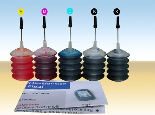 5x30ML Nano Inkjet Ink (2BK+1C+1M+1Y) for Lexmark 100A cartridges installed in Lexmark Printer Pro 205, 705, 805, 905 ...
