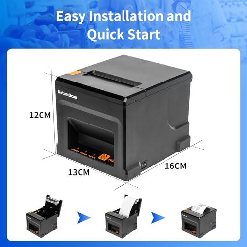 NetumScan 80mm 300mm/s POS Thermal Receipt Printer Thermal Receipt Printer with Automatic Cash Drawer, USB Ethernet Interface, Support Windows/Mac/Linux, Printer from